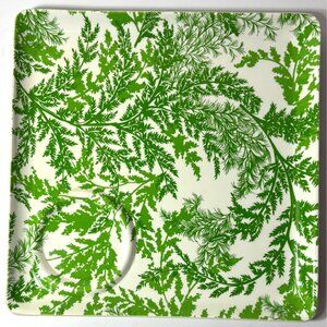 Vintage Green Fern & White Floral Square Plastic Salad Plates